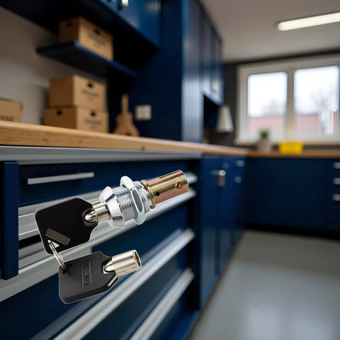 1 Set Tubular Lock And Key Set For Toolbox And Cabinet Drawers With Keys, heavy duty lock and keys in workshop setting
