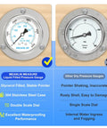 Comparison of MEANLIN MEASURE 0~5000Psi Liquid Filled Pressure Gauge Front Flange Panel Mount and a dry gauge with differences in stability and durability.