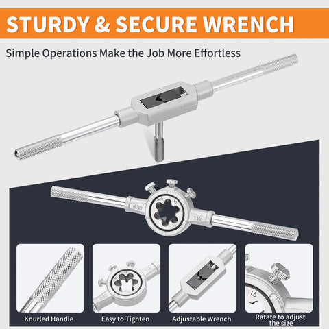 Adjustable wrench from Go-To All-In-One Tap And Die Set For Cutting External And Internal Threads Bearing Steel Rethreading Tool Kit