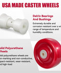 Heavy Duty Industrial Casters With Tough As Nails Solid Polyurethane Wheels And Rust Proof Stainless Steel Brackets, 2 Rigid 2 Swivel Set For Factory Gear, Beefy 4000 Lbs Capacity Made In Usa For No Sweat Moving showcasing Delrin bearings and solid polyurethane wheels.