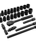 Rock Solid 3/8 Inch Drive Impact Socket Set With 64 Pieces SAE Metric Deep Shallow Cr-V Steel Kit Extension Bars Heavy Duty Tools For All Your Auto Jobs, sockets and extensions