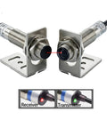 Rugged Photoelectric Switch Through Beam Infrared Sensor 0-20M NPN Normally Open 6-36V DC IP66 with mounting brackets, front view