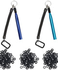 Dual Wacky Rig Tool Set with 320 elastic O rings and lanyard clip in royal blue and lake blue for bass fishing.