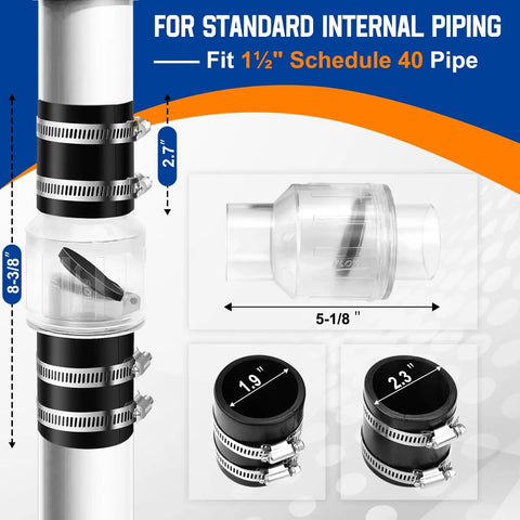 Whisper Quiet Sump Pump Check Valve With Spring Loaded Flapper For Backflow Prevention Reducing Water Hammer Noise Includes Steel Clamps Fits One And A Half Inch Pipe installed view.