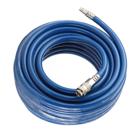 Rock Solid Heavy Duty 15 Meter Reinforce PVC Air Hose With Euro Quick Connect Coupler, blue coil, ideal for high pressure tools.