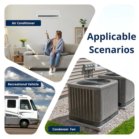 Image showing the use of Dual Run Capacitor 45 And 5 MFD 6 Percent Tolerance CBB65B for RV, air conditioners, and condenser fans