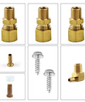 Components of Humidifier Solenoid Valve Replacement Kit UHS24 24V, DIY Friendly, including brass fittings and screws.