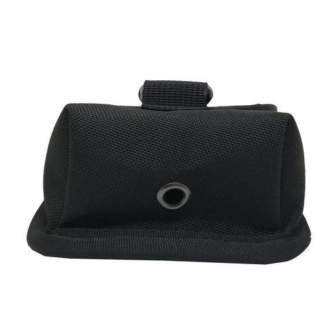 Front view of a 4Lb Diving Weight Pouch Pair For Scuba Gear, Compact Pocket with Buckle Closure, durable black buoyancy weight system.