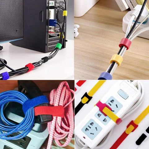 50 Pack Reusable Self Fastening Cable Ties 8 Inch For Easy Cord Management Black Wire Organizer Straps in use with various cables