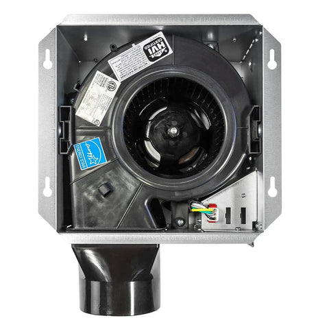 Top view of Ultra Quiet 80 CFM Bathroom Exhaust Fan with PSC Motor, Low Hum, showcasing blower wheel and galvanized steel housing