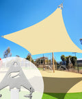 Beige 24x24 Sun Shade Sail With Beefy Heavy Duty Stainless Wire Rope Kit over playground area