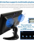 Back view of 10.1 Inch Portable Security Monitor with 1024x600 HD Display featuring built-in dual speakers and USB input illustration
