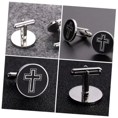 Cross Pattern Cufflinks For Men Elegant Shirt Fasteners For Formal Wear And Casual Outfits Perfect For Weddings And Special Occasions Stylish Accessory With Religious Cross Design