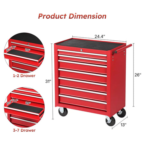 Seven Drawer Rolling Tool Chest With Lockable Metal Cabinet On Wheels For Garage Workshop And Warehouse Use Built Tough