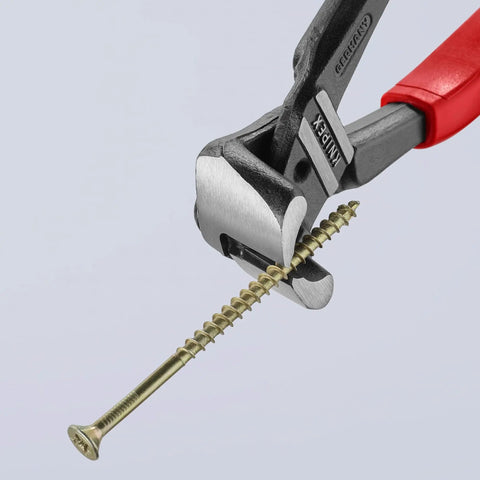 High Leverage Bolt End Cutting Nippers With Multi Component Design cutting through a brass screw