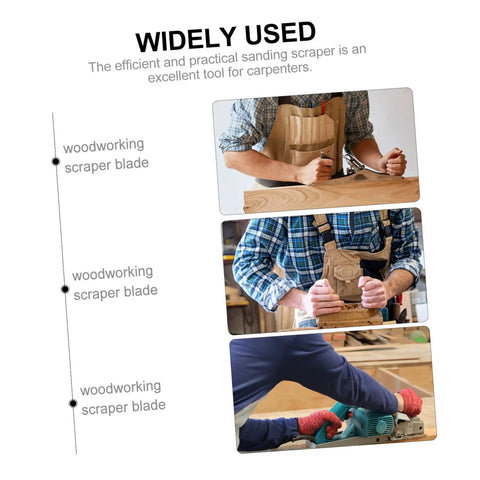Heavy Duty Five Piece Woodworking Scraper Set Job Site Ready Smooth Cabinet Polisher For Wood Surface Prep Easy Glide Blades in use by carpenters.