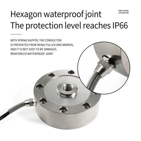Spoke Type Load Cell Sensor For Scales, Tension And Compression Force Weight Sensor With 0.2 Percent Accuracy, Diameter 72mm And 28.5mm Height, 0 To 500kg Range, Built Tough, Wide 50 To 2000kg Variants, stainless steel IP66 cable joint