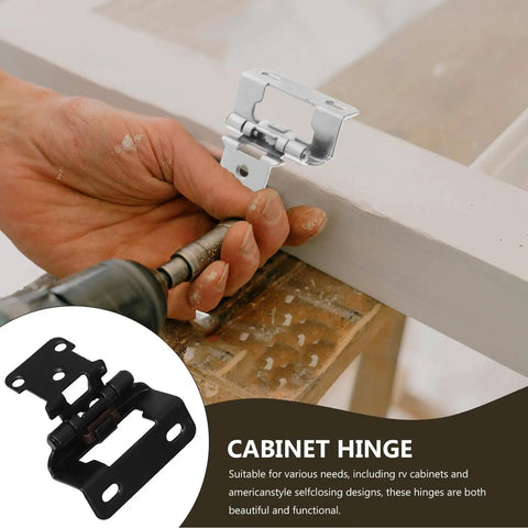 Semi Concealed Cabinet Hinges One Half Inch Self Closing being installed on frame using a drill, highlighting heavy duty steel spring