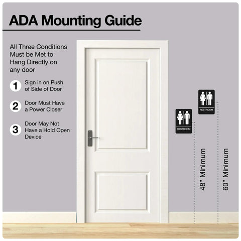 ADA Braille Unisex Bathroom Sign With Double Sided 3M Tape ABS Plastic Gender Neutral Restroom Sign mounting guide on wall