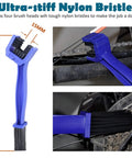 All In One Bike Chain Cleaner Kit with nylon bristles cleaning a bike chain, showcasing 15mm brush head and 190mm handle.