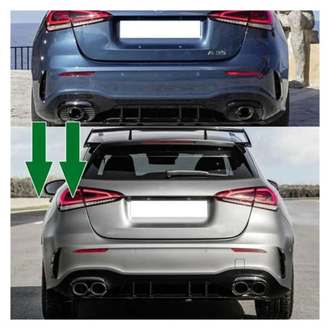Mercedes-Benz W177 A35 AMG 2020+ Exhaust Tips Kit Four-Exit Turbo Muffler Tail Pipes Black Stainless Steel Rear View