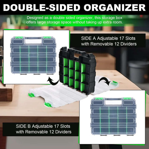Must Have Dual Side 34 Compartment Hardware Organizer Box With Removable Dividers And Transparent Lid, 2 Pack Small Parts Storage for Screws