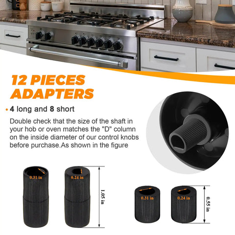 4 Pack Black Universal Stove Knobs With 12 Adapters For Oven Range Replacement Easy Install And No Fuss Wide Compatibility Fits Most Ovens And Stoves Including Gas Electric And Induction Appliances