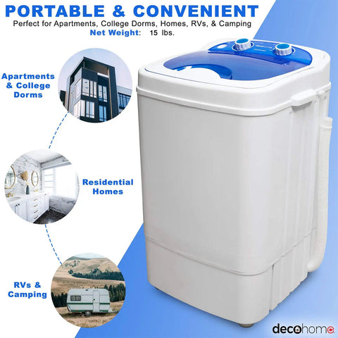 Compact Portable Washer For Small Spaces Perfect For Apartments, Dorm Rooms, And Tiny Homes With 8.8 Lb Capacity, 250W Power
