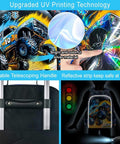 5-piece kids' 18-inch black truck-themed luggage set with wheels and telescoping handle.