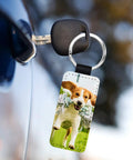 Dope 8 Pack Sublimation Blanks Keychains Glitter Rectangle Set in PU Leather on car key with dog image