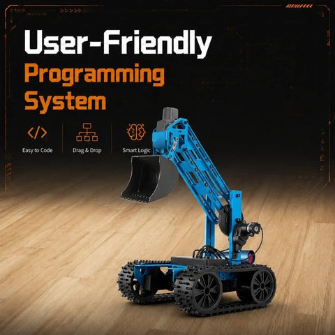4DOF Robotic Arm Kit For Kids 8 Plus STEM Robot Toy For Boys And Girls Kid Friendly DIY Electronics And Programming Educational Robotics Set Hands On Science Project Perfect Gift For Christmas And Birthday, blue metal arm with tracks
