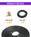 Stretchy 9.85 Foot Fuel Hose With One Quarter Inch Inner Diameter And Twenty Hose Clamps Kit for small engines, hose and clamps shown