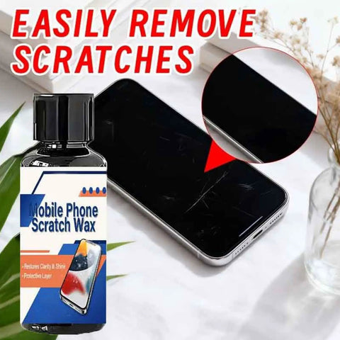 Screen Scratch Remover Kit 40ml 100ml Polishing Fix For Phones Tablets Laptops Watches Glasses Clears Scratches And Restores Clarity With Sponge Applicator Easy Home Electronics Care Tool image showing mobile phone scratch wax bottle and scratched phone screen.