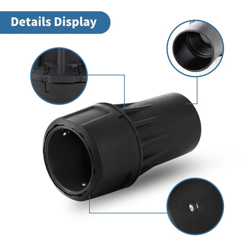 Universal 1-1/4 Inch Dust Collection Quick Connector Adapter for Vacuum Hoses, detailed view showing connector structure and openings.