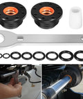 Hydraulic Steering Cylinder Seal Kit With Pin Wrench HS5157 for Marine Boats, showing seals, wrench, and installation.