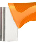 Side view of Zyliss crinkle-cut knife with orange handle and stainless steel blade.