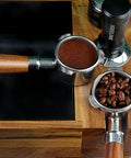 54mm Bottomless Portafilter With Stainless Steel Head And Walnut Handle For Breville espresso machines with coffee and tamper