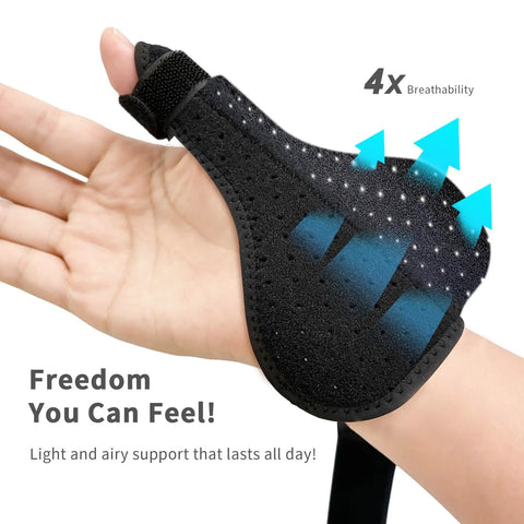 Thumb Spica Splint For Arthritis Pain Relief And Support Fits Left Or Right Hand Unisex CMC Splint showing breathability on hand