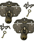 Old School Vintage Hasp And Padlock Set Bronze Zinc Alloy Decorative Latch Kit For Antique Jewelry Boxes Tool Chests And Rugged Suitcases Featuring Bear Shaped Tumbler with key and screws.