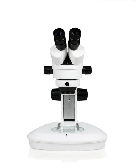 Binocular Zoom Stereo Microscope With 0.7x-4.5x Primary Zoom And 7x-45x Magnification, 10x Widefield Eyepieces, Top And Bottom LED Illumination, Track Stand, Built For DIY Probing, Lab Work, And Classroom Use, front view