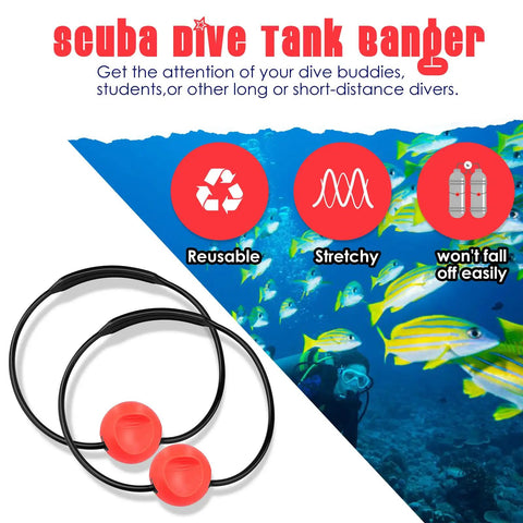Two Pack Scuba Tank Bangers For Diver Communication And Underwater Safety Signaling, Durable Rubber Band And Plastic Ball