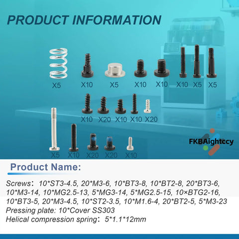 Assorted screws from the Beefed Up All In One 3D Printer Screws Kit For X1 X1C X1E P1P P1S AMS, displayed with quantities.