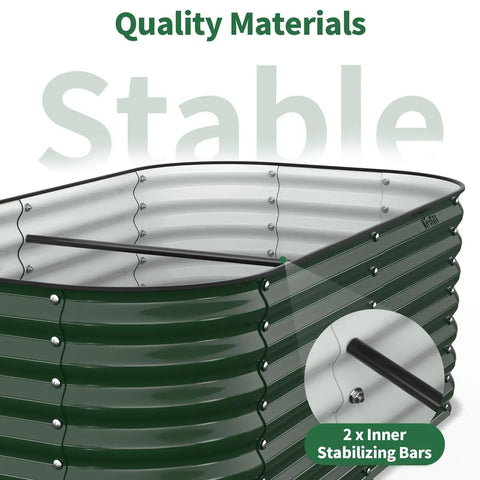 Outdoor Galvanized Steel Raised Bed For Vegetables And Herbs 6 By 3 By 2 Feet showing stabilizing bars and forest green finish