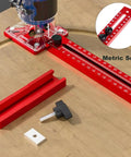 Pro Grade Router Milling Groove Bracket For Precision Woodworking Circle Cutting And Fast Engraving Quick Setup Jig shown with metric scale and components.