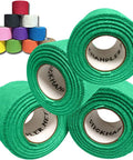 Pro Level Drumstick Grip Tape Four Pack Dark Green Anti Slip Cotton Bands stacked showing texture and size for enhanced grip while playing.