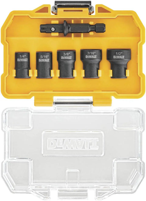Pro Grade Detachable Nut Driver Set 5 Piece Universal Shank For Drill And Impact Driver Quarter Inch Hex Shank in case