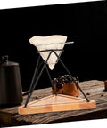 Heavy Duty Reusable Stainless Steel Coffee Filter Holder With Secure Drip Rack And Premium Filter Cloth Set For A Smooth Daily Grind Setup At Home Or Office on wooden countertop with coffee beans.