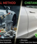 Comparison of traditional vs CHEFANIX Tesla Stealth Gray Touch Up Paint Pen For Model 3 Y S X Exact Color Match 2 In 1 solution