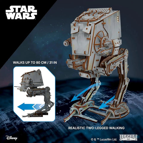 Star Wars AT ST Walker 3D Wooden Puzzle Kit For Adults, DIY Mechanical Model With Spring Engine, Realistic Two Leg Walking Motion, Adjustable Blasters And Grenade Launcher, Cockpit Windows, Plywood And Metal Build, walking up to 80 cm