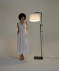 Mid Century Modern Floor Lamp With Ultra Stable Heavy Base And LED Lighting For Bedroom Living Room Or Office Sleek Black